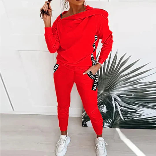 Women's stylish irregular zipper collar hoodie jogger set