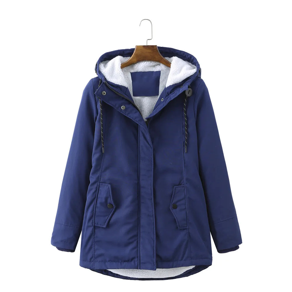 Women's winter parka with plush velvet and lining