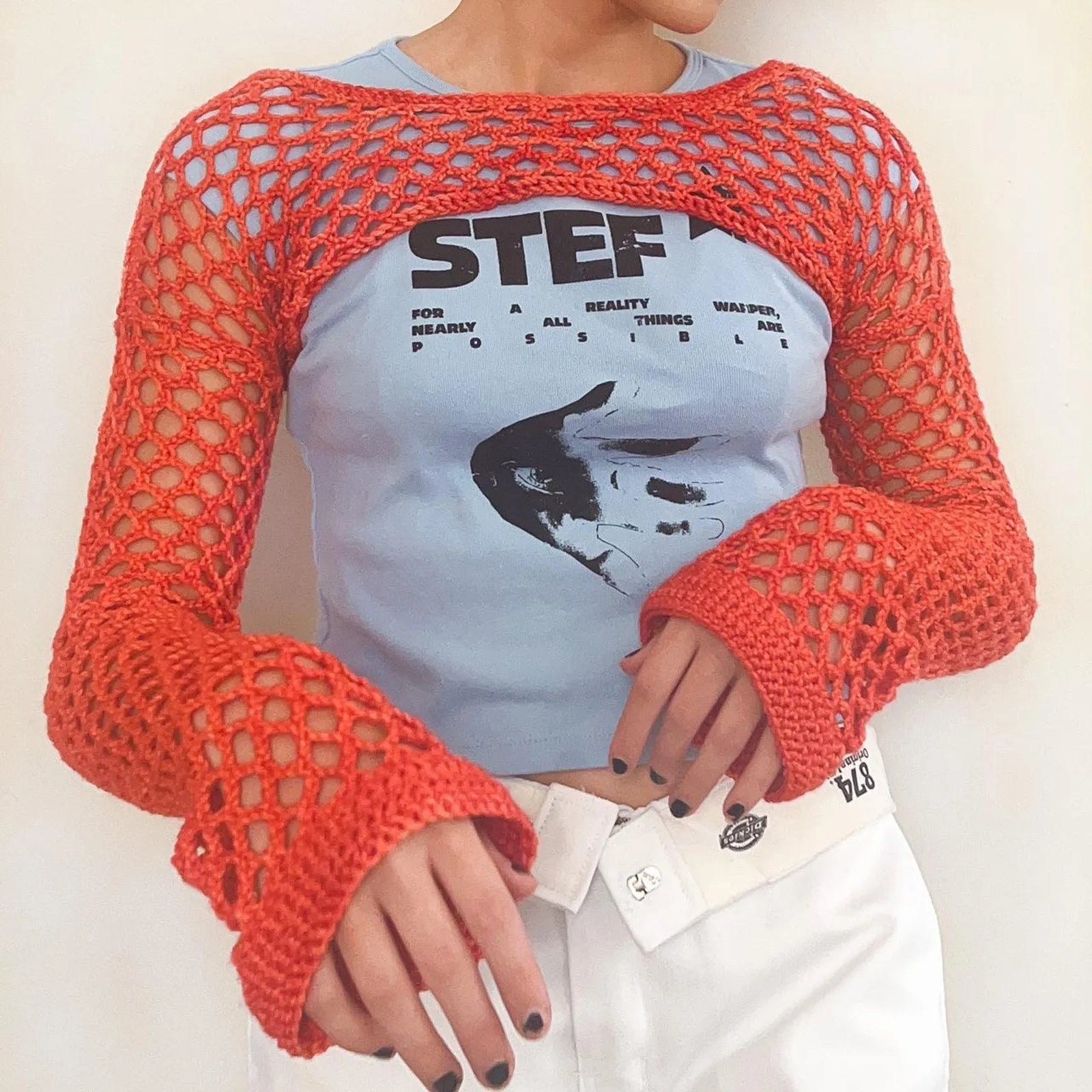 Ultra-Short Trumpet Sleeve Casual Net Blouse