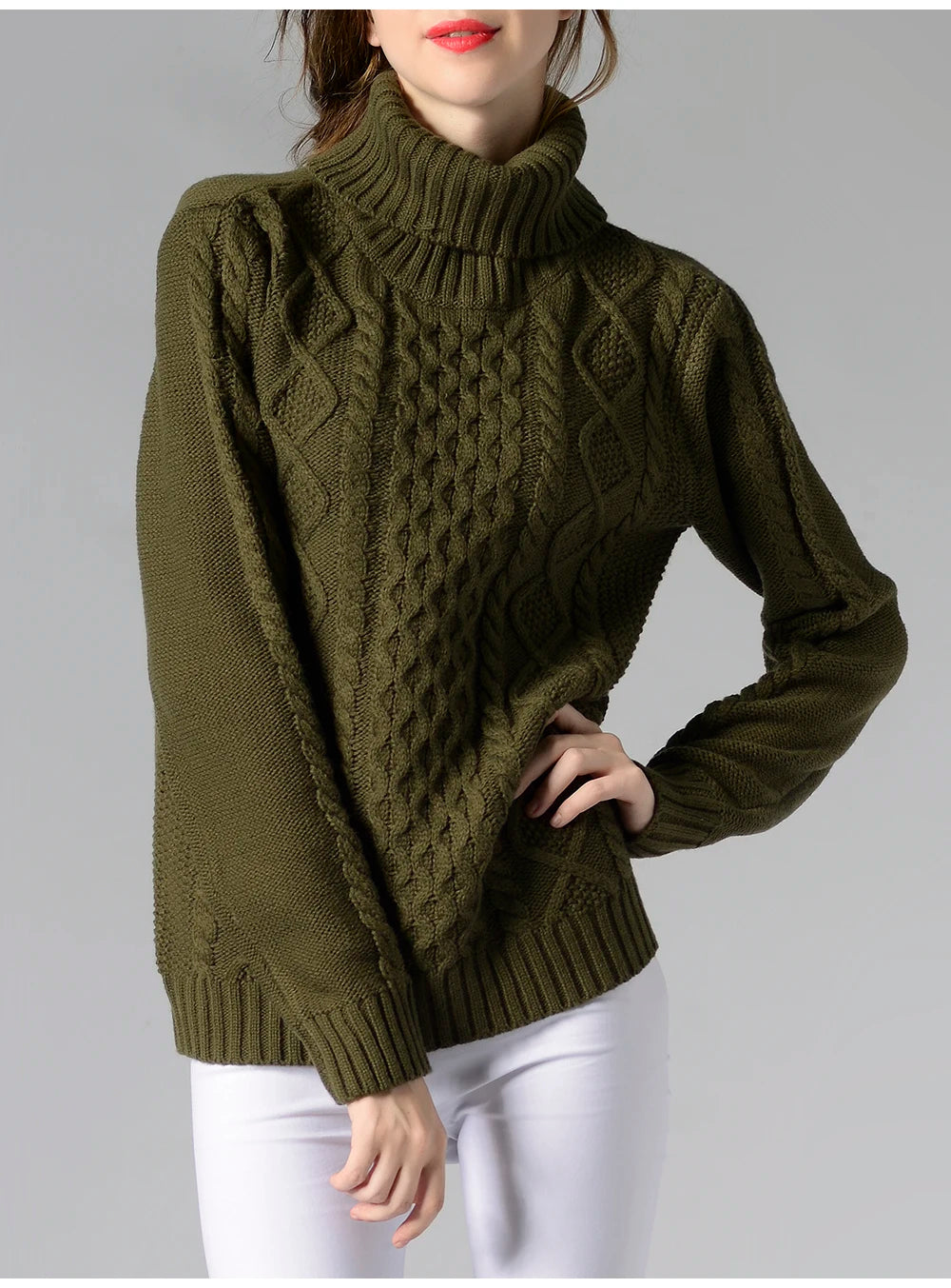 High Collar Twisted Knit Sweater
