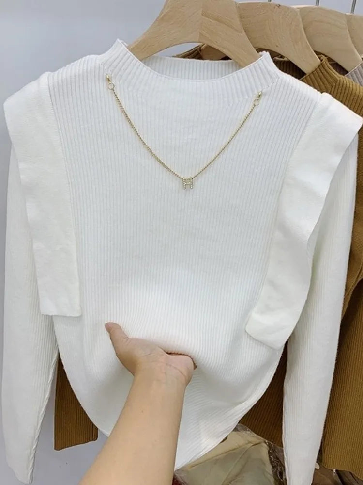 Women's ribbed turtleneck sweater - soft knit autumn winter pullover top