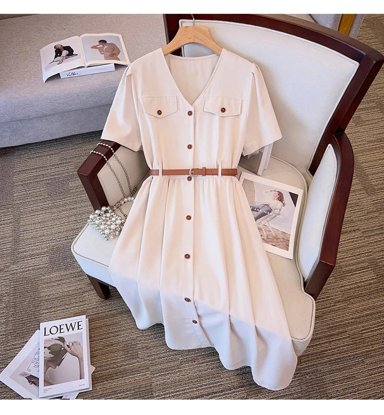 Casual Vintage Belted Dress