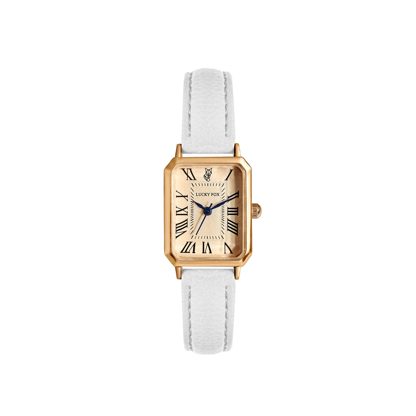 Women's vintage-inspired rectangular watch with leather strap