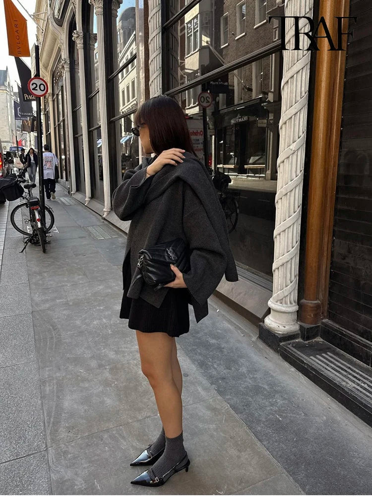 Stylish shawl collar coat for women