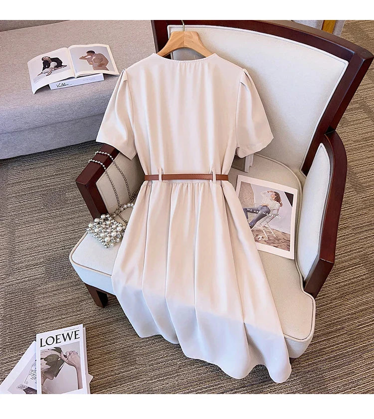 Casual Vintage Belted Dress