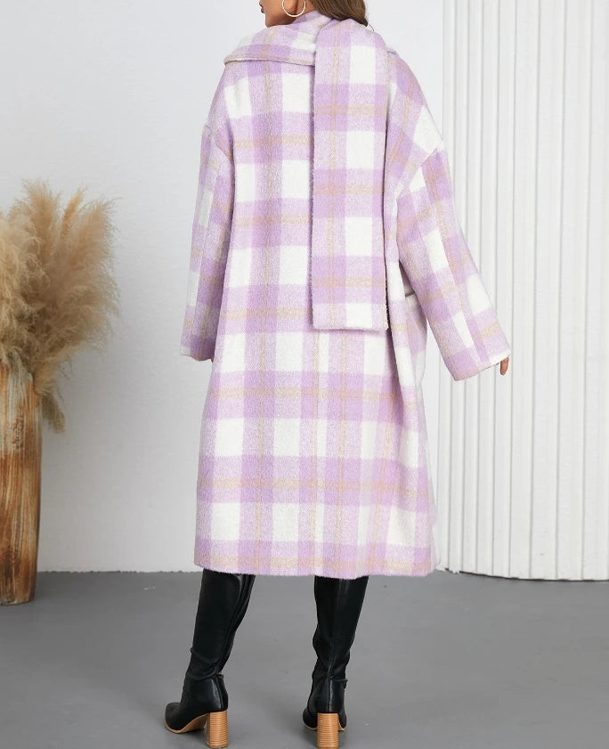 Double-Breasted Plaid V-Neck Coat