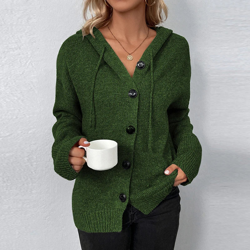 Women's drawstring knitted cardigan jacket