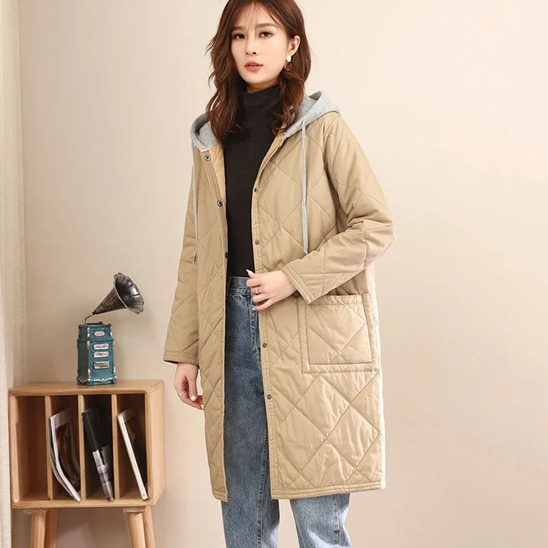 Quilted Hooded Drawstring Overcoat