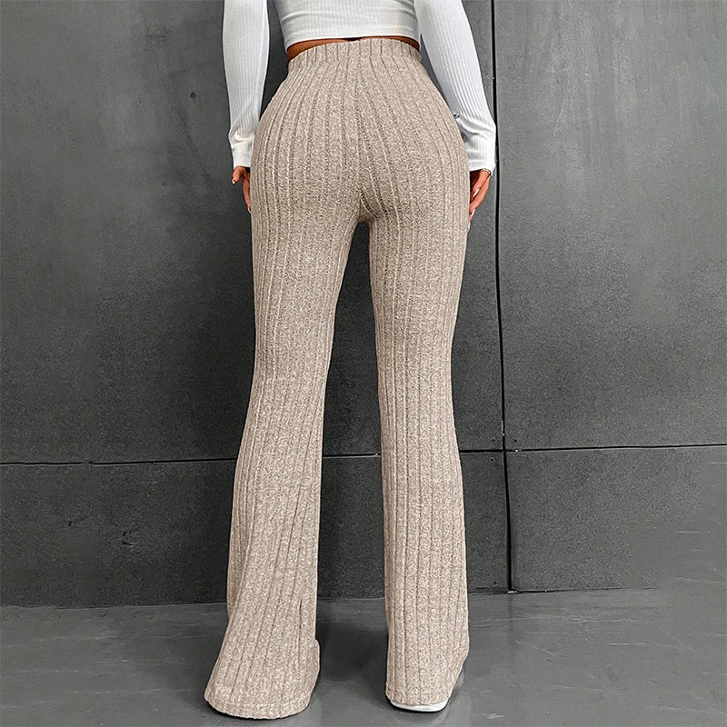 Women's warm autumn winter wide-leg striped knitted streetwear pants