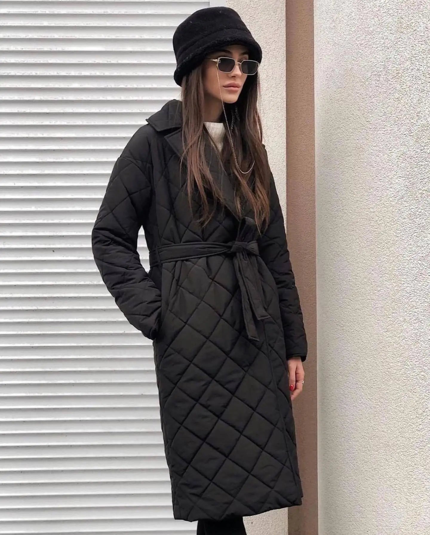 Porshia - women's winter mid-length quilted lace jacket