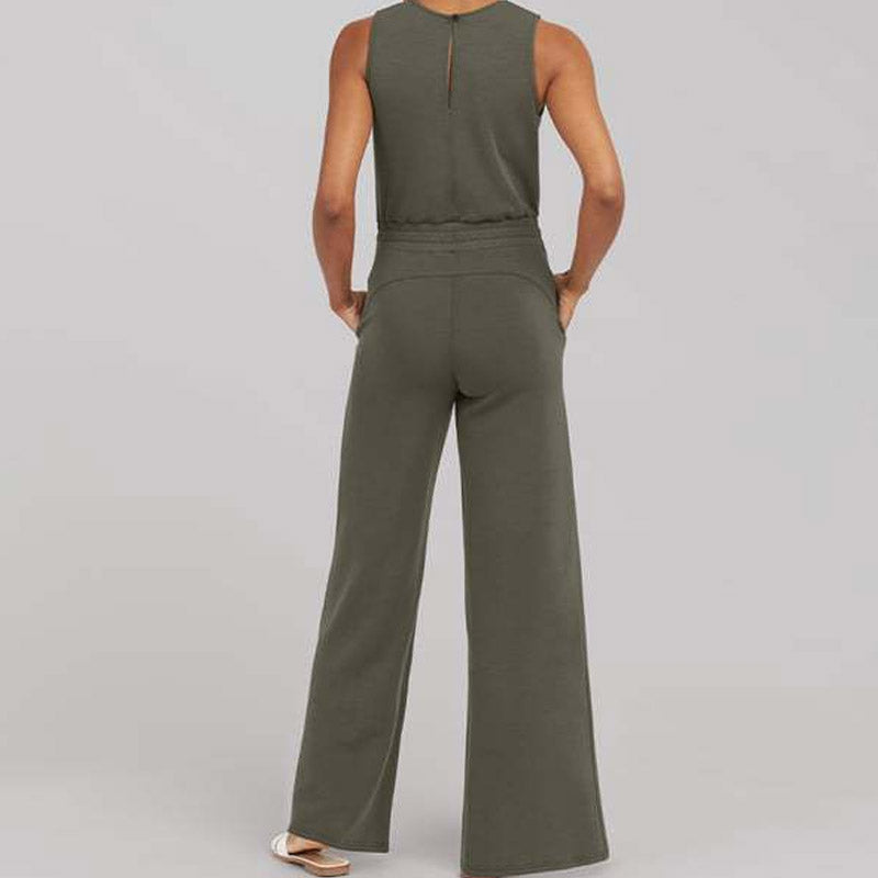 Women's Sleeveless Jumpsuit - Wide Leg - Elegant Fitted Bodice - Keyhole Back