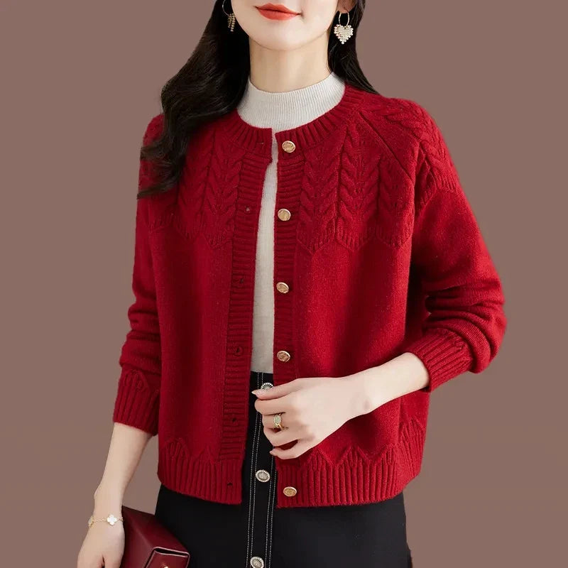 Women’s Cardigan Sweater – Wool Blend – Relaxed Fit – Button Front – Cable Knit