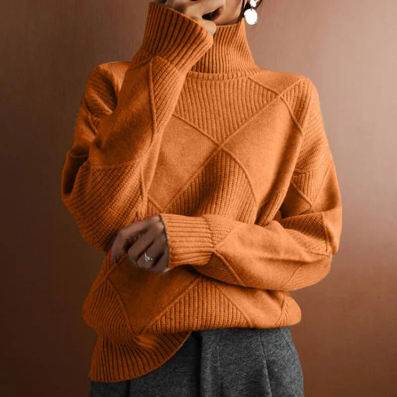 Warm Solid color wool pullover knitted turtleneck sweater - for women