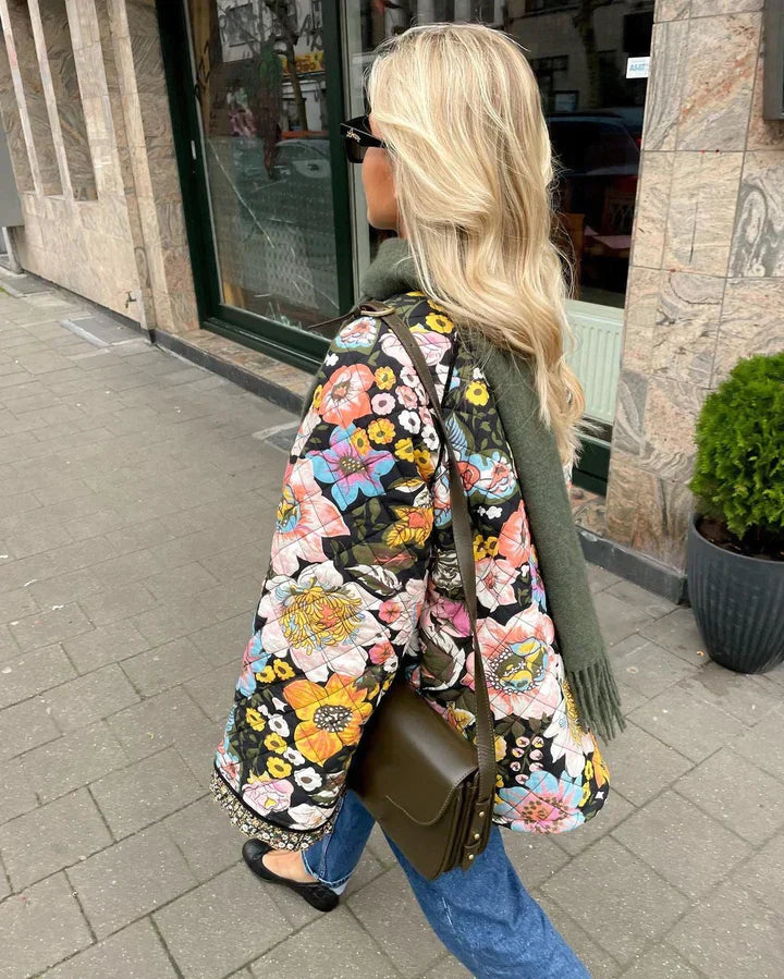 Women's printed loose coat with trumpet sleeves