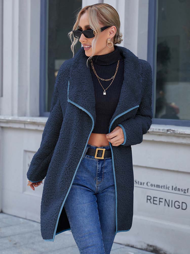 Women's lapel plush coat