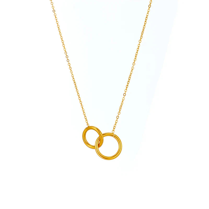 Women's Necklace - Minimalist Interlocking Circle Pendant - Adjustable Elegant Jewelry