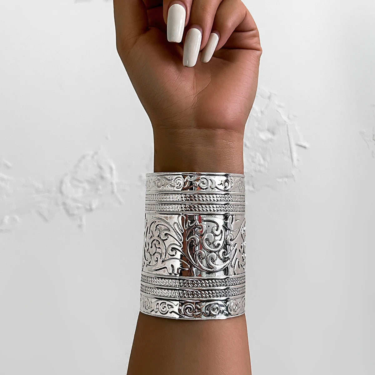Punk Carving Pattern Wide Cuff Bangles