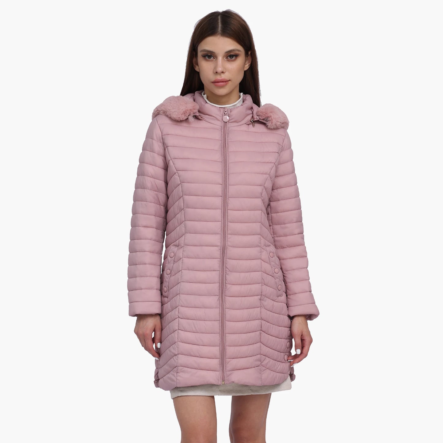 Women's lightweight hooded padded coat with pockets