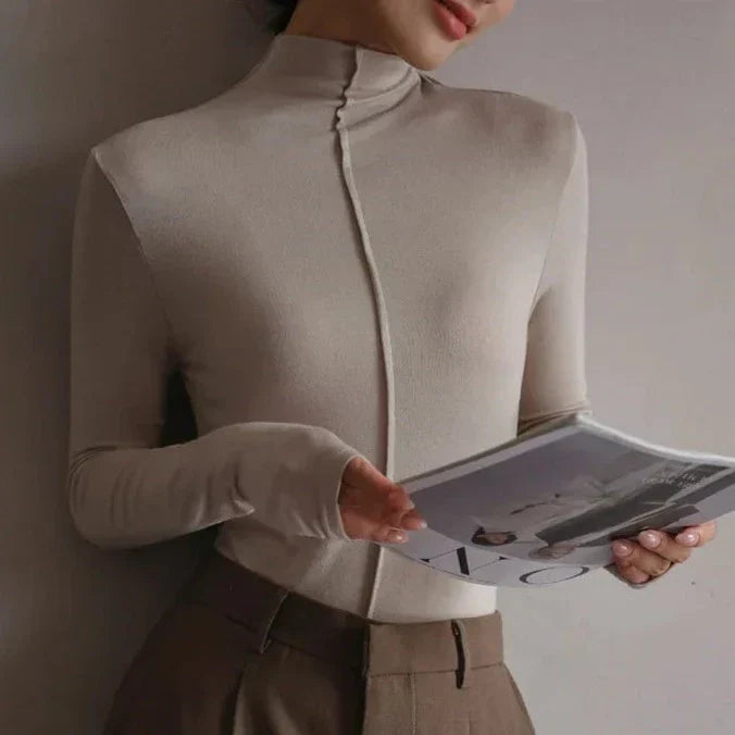Women’s Turtleneck Top – Slim Fit – Stretch Fabric – Long Sleeve – Versatile Style