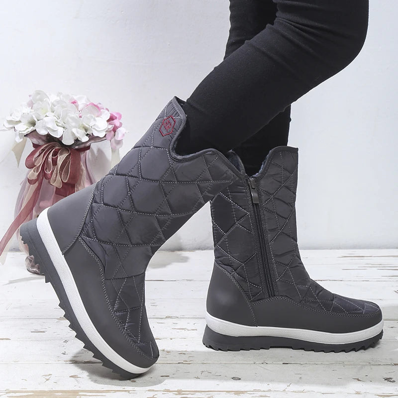 Women's waterproof winter mid-calf snow boots