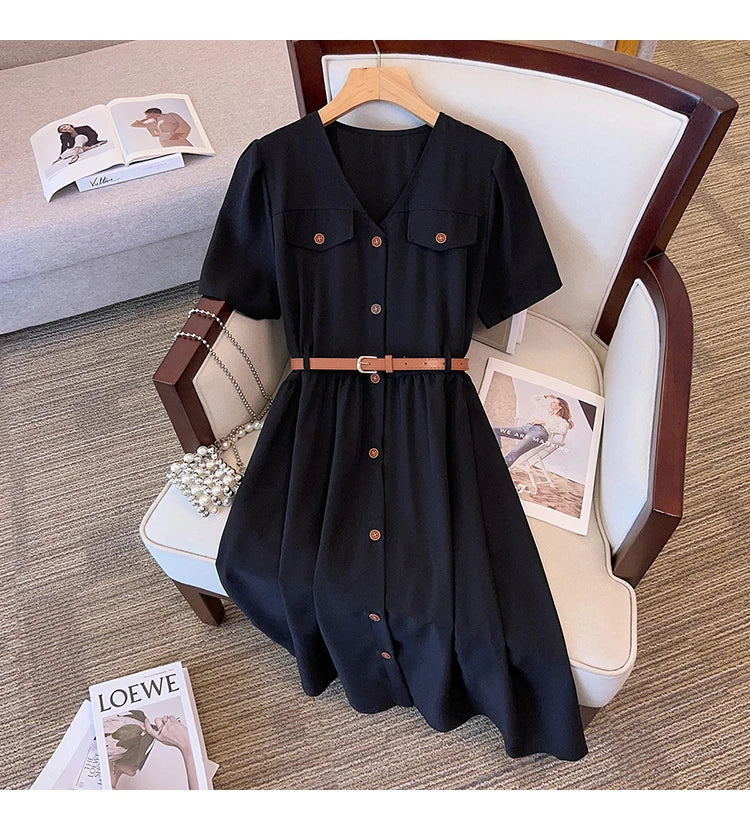 Casual Vintage Belted Dress