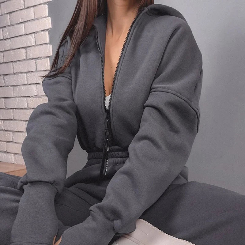 Women's long sleeve hoodie front zip tracksuit