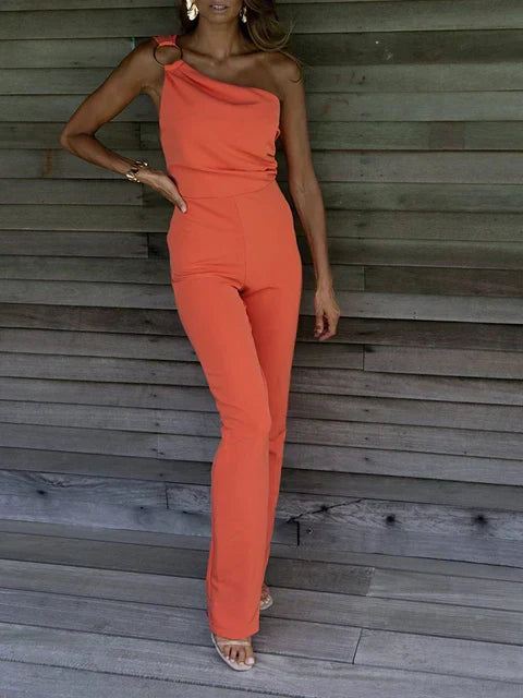 Fitted One-Shoulder Wide Leg Jumpsuit
