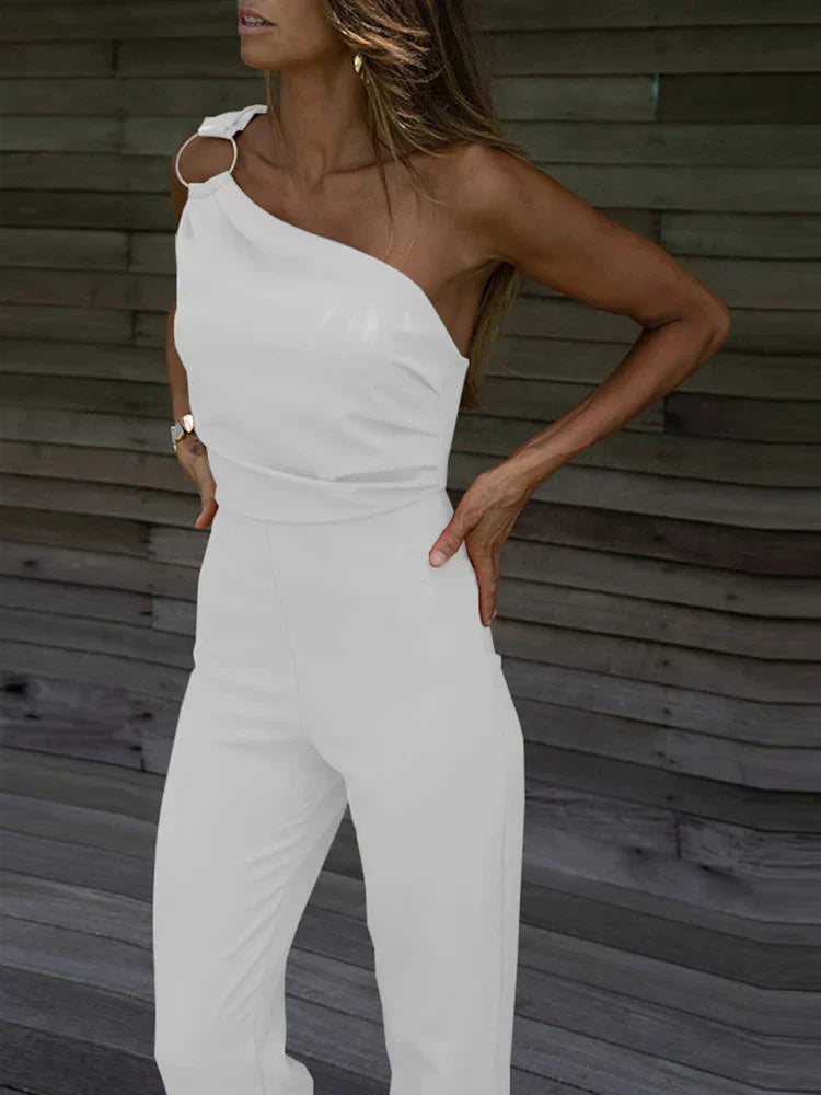 Fitted One-Shoulder Wide Leg Jumpsuit