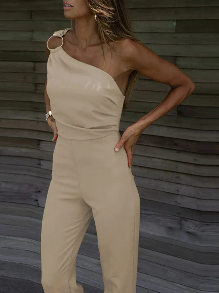 Fitted One-Shoulder Wide Leg Jumpsuit