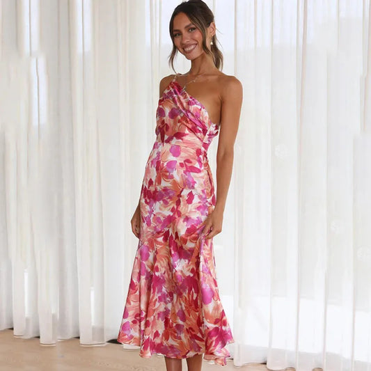 Floral Print Sleeveless Backless Midi Dress