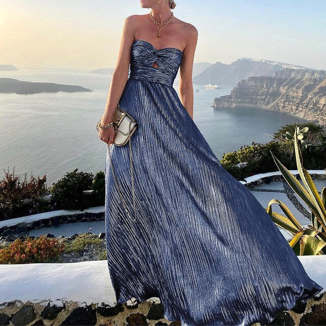 Women's Off-Shoulder Pleated Summer Party Dress Elegant Casual Dress