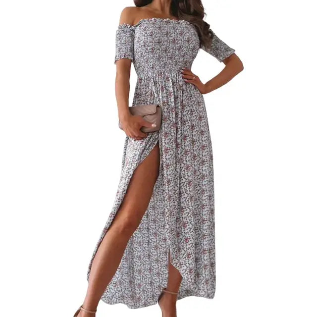 Women's Boho Maxi Dress Strapless Floral Summer Beachwear