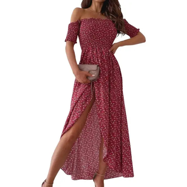 Women's Boho Maxi Dress Strapless Floral Summer Beachwear