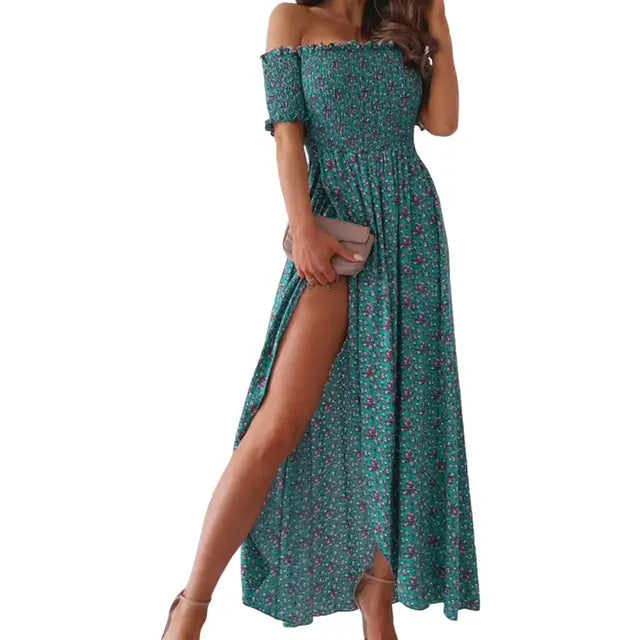 Women's Boho Maxi Dress Strapless Floral Summer Beachwear