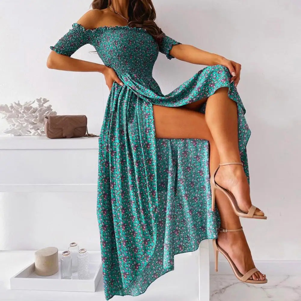 Women's Boho Maxi Dress Strapless Floral Summer Beachwear