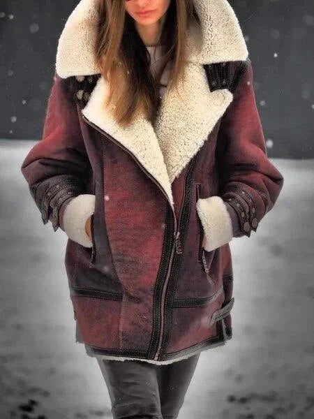 Women’s Jacket – Oversized Fit – Sherpa Lined – Suede-Look – Asymmetrical Zip Closure
