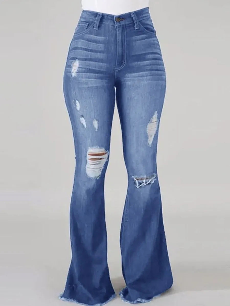 High waist flared jeans with high elasticity for women