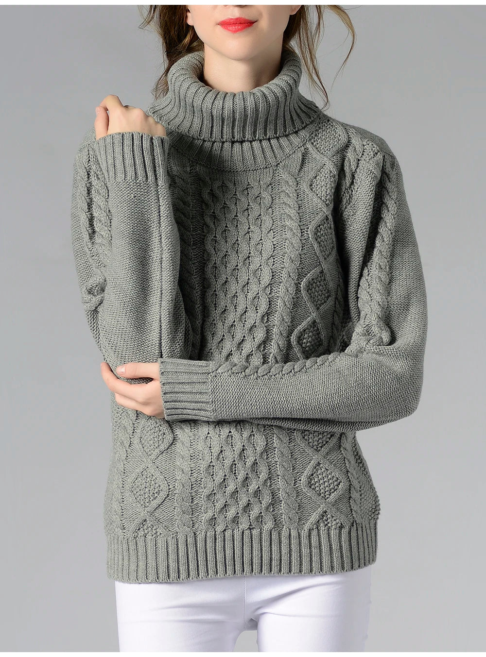 High Collar Twisted Knit Sweater