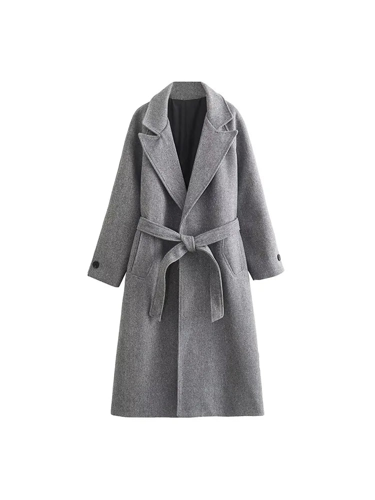 Women's french spring tweed coat with waist belt