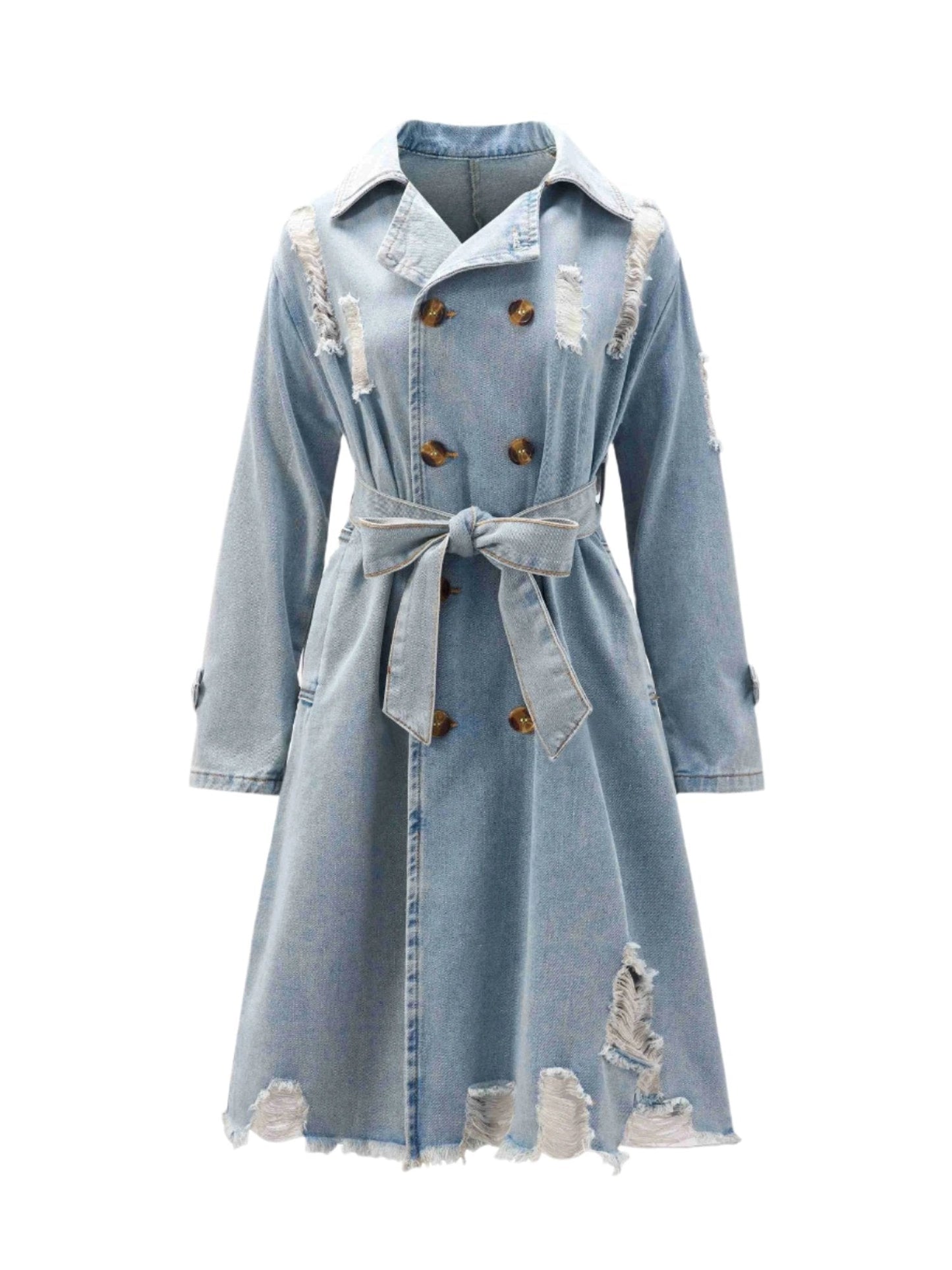 Women's retro denim windbreaker over knee jacket