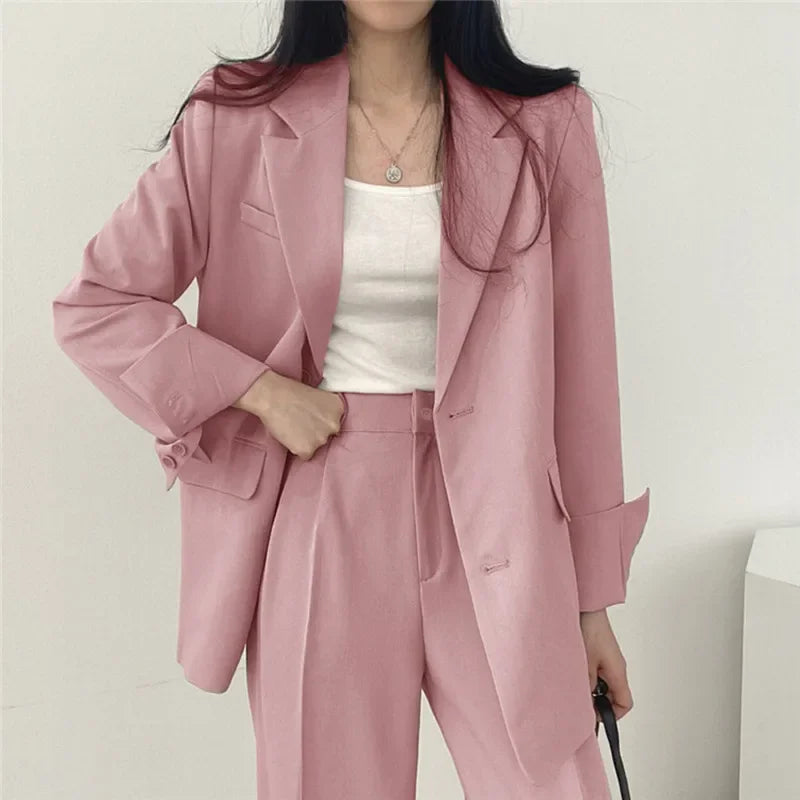 Casual Lapel Blazer and Trouser Two-Piece Set