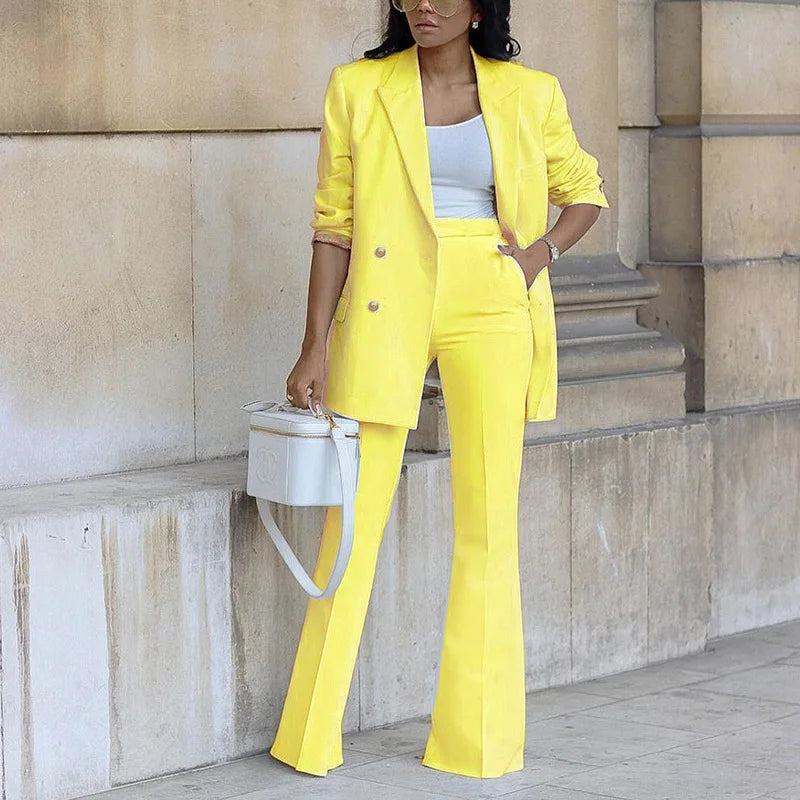 Casual Wide Leg Blazer Office Suit Set