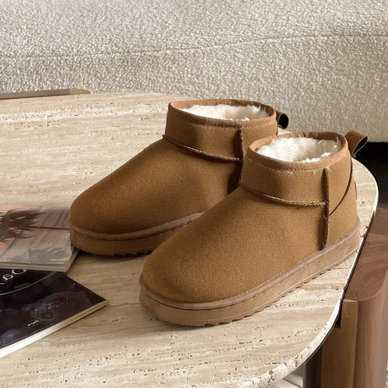 Women's faux leather ankle booties with warm fur lining