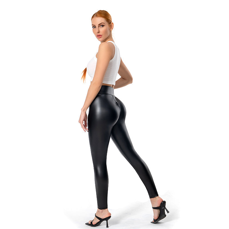 Women matte faux leather zip crotch pants