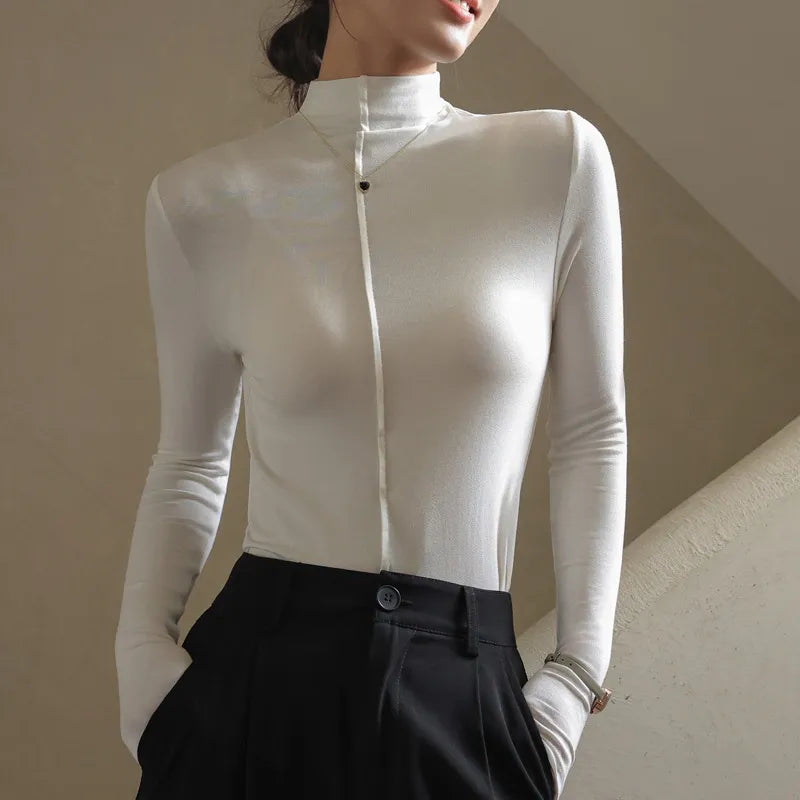 Women’s Turtleneck Top – Slim Fit – Stretch Fabric – Long Sleeve – Versatile Style