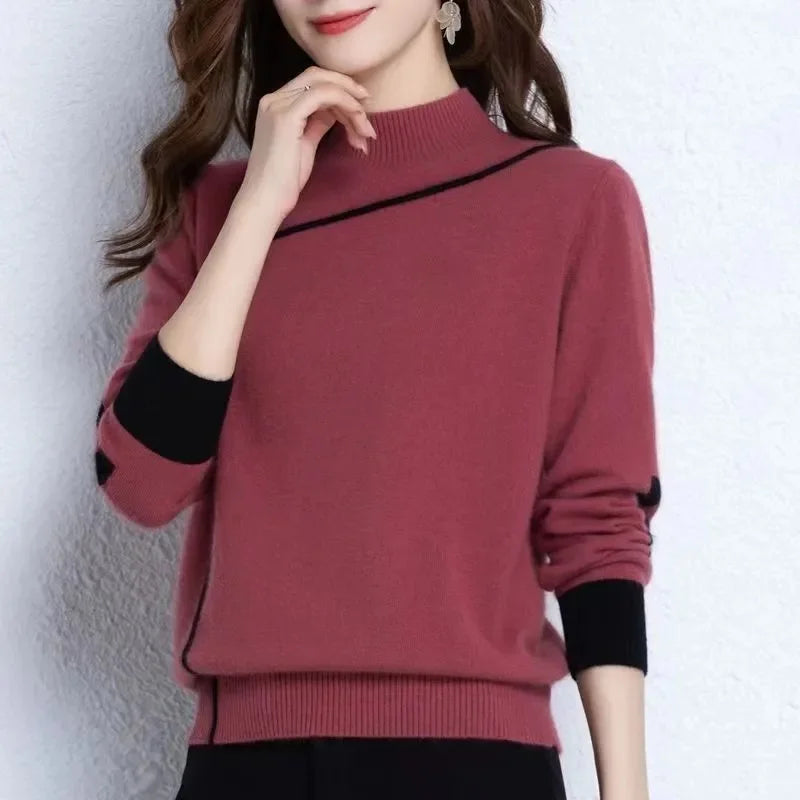 High-Neck Knit Modern Casual Sweater