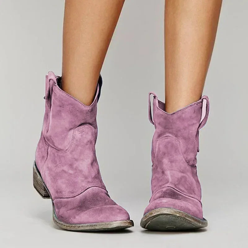 Women’s vintage leather pointed toe cowboy ankle boots