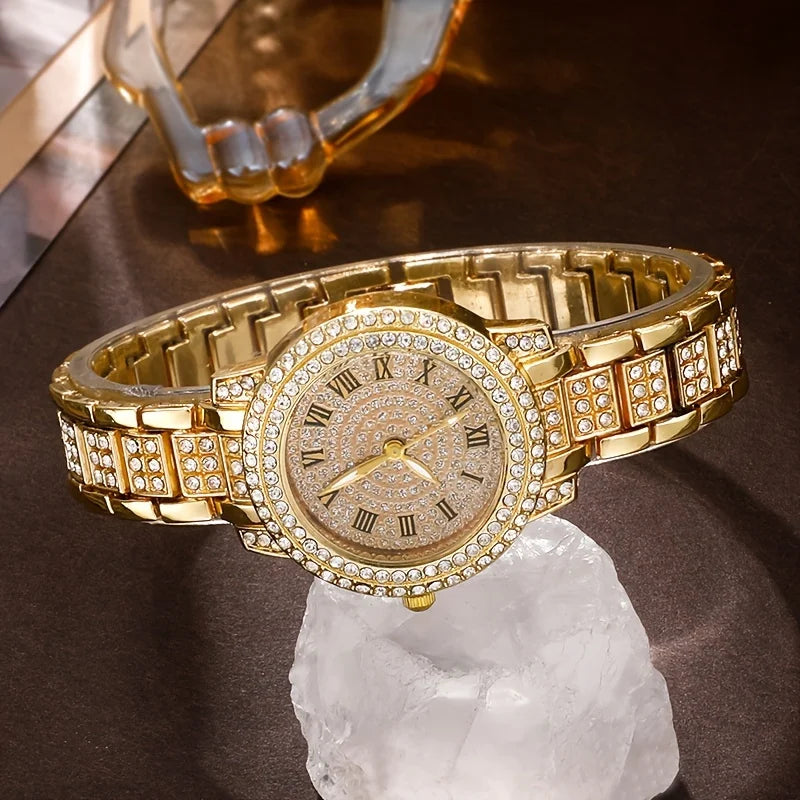 Luxury watch and jewelry set with crystal accents for women