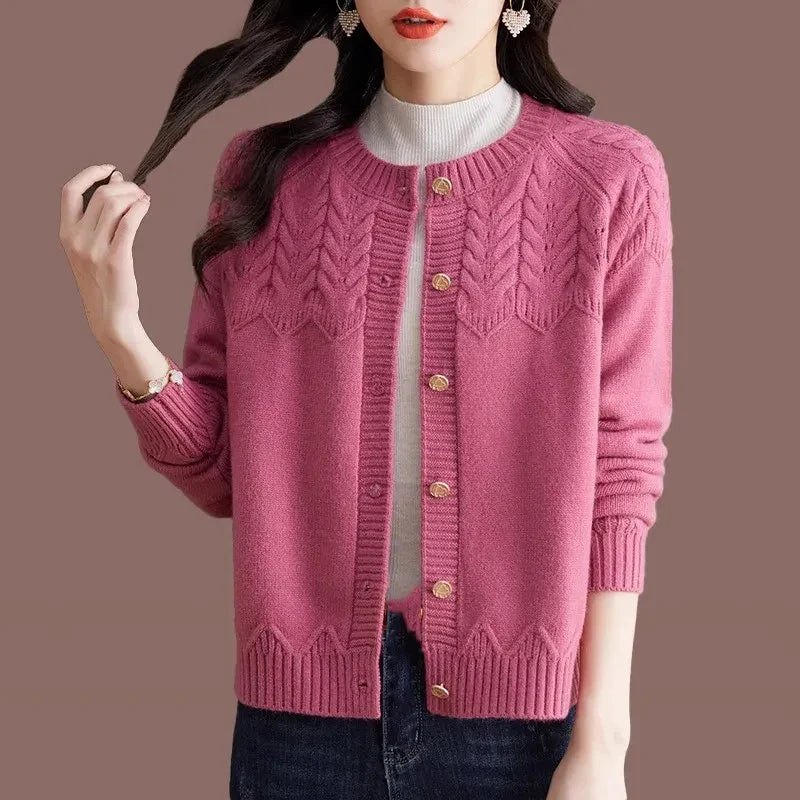 Women’s Cardigan Sweater – Wool Blend – Relaxed Fit – Button Front – Cable Knit