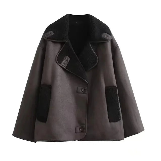 Women's oversized pilot jacket with teddy lining